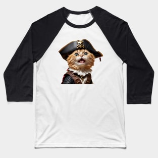 Funny cute vintage steampunk captain pirate cat Baseball T-Shirt